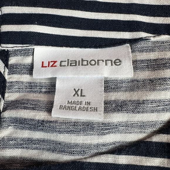 Liz Claiborne Size X Large Blue White Linen Blend Stripe Sleeveless Tank Top - Picture 8 of 9
